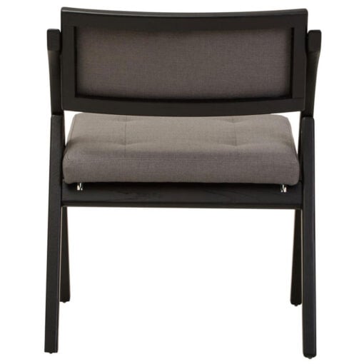 Rustic Black Solid Elm Wood And Grey Fabric Folding Armless Open Back Dining Chair Rustic Black Solid Elm Wood And Grey Fabric Folding Armless Open Back Dining Chair