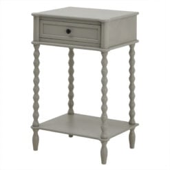 Rustic Country Farmhouse Light Grey Solid Wood 2 Tier 1 Drawer Side Table Bedside Cabinet