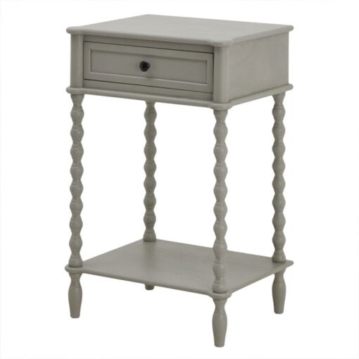 Rustic Country Farmhouse Light Grey Solid Wood 2 Tier 1 Drawer Side Table Bedside Cabinet