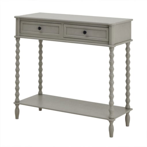 Rustic Country Farmhouse Light Grey Solid Wood 2 Tier 2 Drawer Console Table 90cm