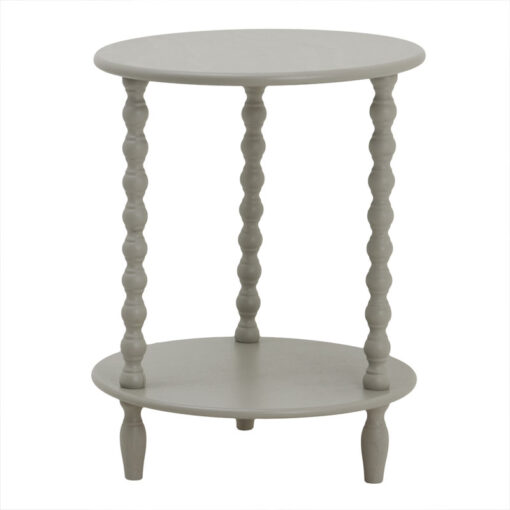 Rustic Country Farmhouse Light Grey Solid Wood 2 Tier Round Side Table With Carved Legs 60cm