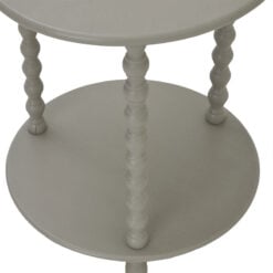 Rustic Country Farmhouse Light Grey Solid Wood 2 Tier Round Side Table With Carved Legs 60cm