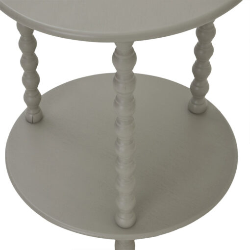 Rustic Country Farmhouse Light Grey Solid Wood 2 Tier Round Side Table With Carved Legs 60cm