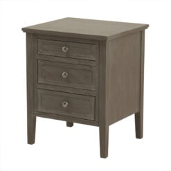 Rustic Country Farmhouse Solid Grey Washed Hard Wood 3 Drawer Bedside Cabinet Side Table