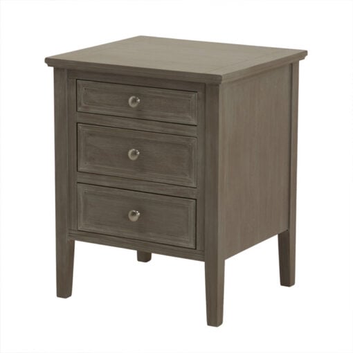 Rustic Country Farmhouse Solid Grey Washed Hard Wood 3 Drawer Bedside Cabinet Side Table