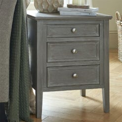 Rustic Country Farmhouse Solid Grey Washed Hard Wood 3 Drawer Bedside Cabinet Side Table