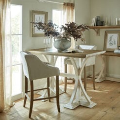 Rustic Light Grey Woven Fabric And Solid Rubberwood Bar Stool