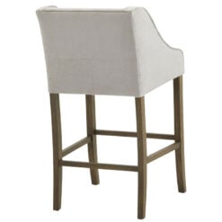 Rustic Light Grey Woven Fabric And Solid Rubberwood Bar Stool