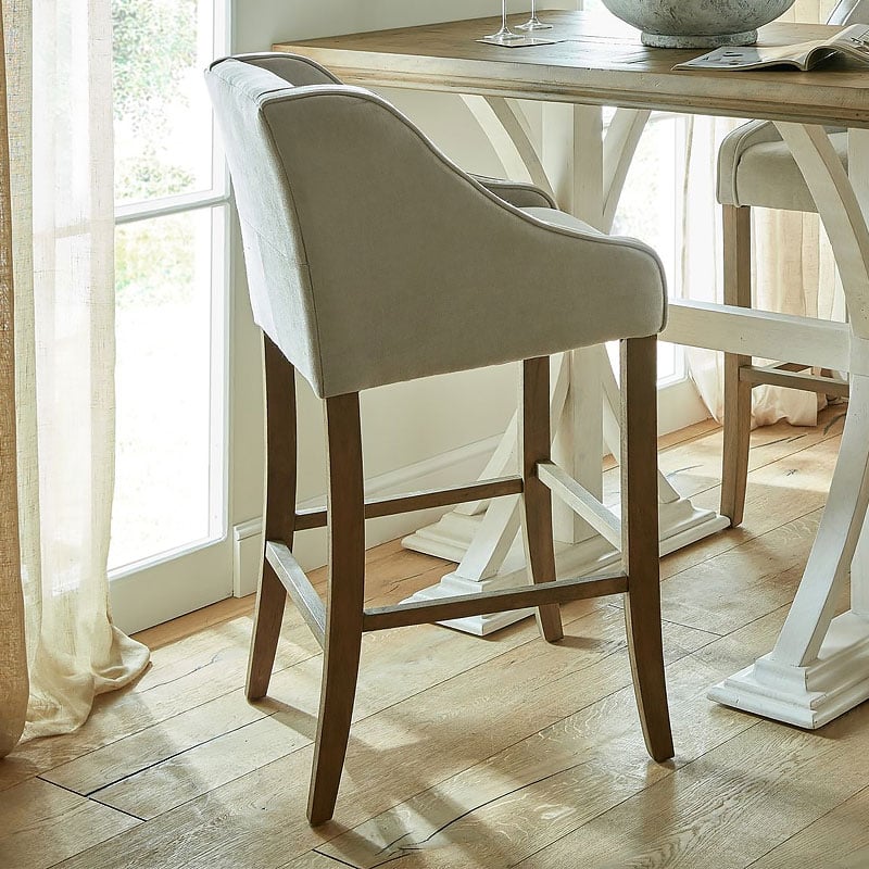 Rustic Light Grey Woven Fabric And Solid Rubberwood Bar Stool Rustic Light Grey Woven Fabric And Solid Rubberwood Bar Stool