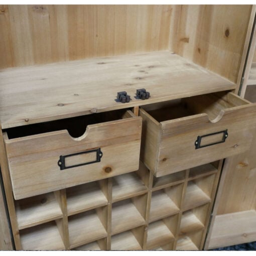 Rustic Marquetry Style Solid Light Fir Wood 2 Door Wine Bar Drinks Cabinet With Gold Metal Door Handles