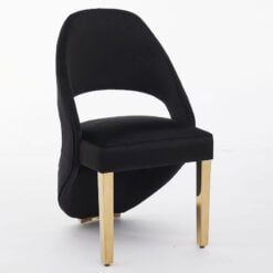 Set Of 2 Art Deco Open Curved Drop Back Black Velvet And Gold Metal Quilted Dining Chairs