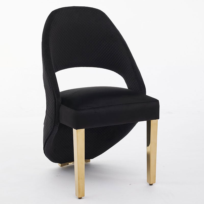 Set Of 2 Art Deco Open Curved Drop Back Black Velvet And Gold Metal Quilted Dining Chairs Set Of 2 Art Deco Open Curved Drop Back Black Velvet And Gold Metal Quilted Dining Chairs