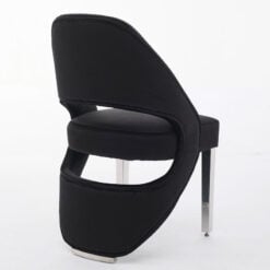 Set Of 2 Art Deco Open Curved Drop Back Black Velvet And Silver Chrome Metal Quilted Dining Chairs