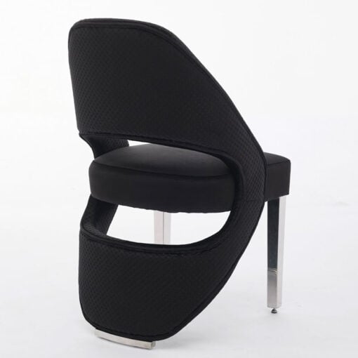 Set Of 2 Art Deco Open Curved Drop Back Black Velvet And Silver Chrome Metal Quilted Dining Chairs