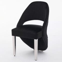 Set Of 2 Art Deco Open Curved Drop Back Black Velvet And Silver Chrome Metal Quilted Dining Chairs