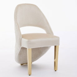 Set Of 2 Art Deco Open Curved Drop Back Cream Velvet And Gold Metal Quilted Dining Chairs