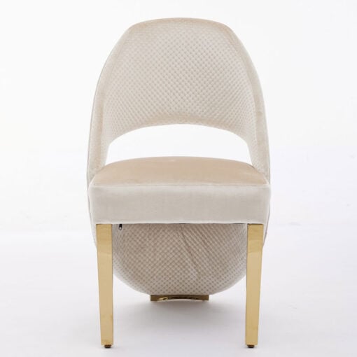 Set Of 2 Art Deco Open Curved Drop Back Cream Velvet And Gold Metal Quilted Dining Chairs