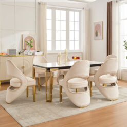 Set Of 2 Art Deco Open Curved Drop Back Cream Velvet And Gold Metal Quilted Dining Chairs