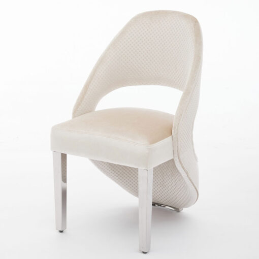 Set Of 2 Art Deco Open Curved Drop Back Cream Velvet And Silver Chrome Metal Quilted Dining Chairs Set Of 2 Art Deco Open Curved Drop Back Cream Velvet And Silver Chrome Metal Quilted Dining Chairs