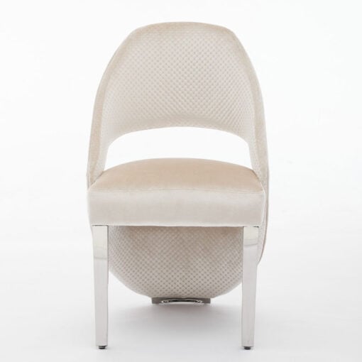 Set Of 2 Art Deco Open Curved Drop Back Cream Velvet And Silver Chrome Metal Quilted Dining Chairs Set Of 2 Art Deco Open Curved Drop Back Cream Velvet And Silver Chrome Metal Quilted Dining Chairs