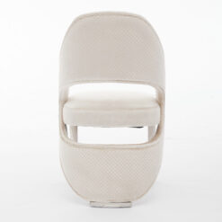 Set Of 2 Art Deco Open Curved Drop Back Cream Velvet And Silver Chrome Metal Quilted Dining Chairs