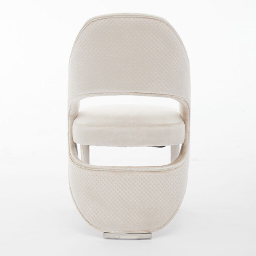 Set Of 2 Art Deco Open Curved Drop Back Cream Velvet And Silver Chrome Metal Quilted Dining Chairs Set Of 2 Art Deco Open Curved Drop Back Cream Velvet And Silver Chrome Metal Quilted Dining Chairs