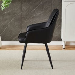 Set Of 2 Black Faux PU Leather And Black Metal Bucket Tub Dining Chairs