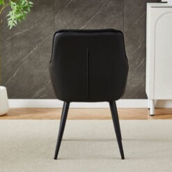 Set Of 2 Black Faux PU Leather And Black Metal Bucket Tub Dining Chairs