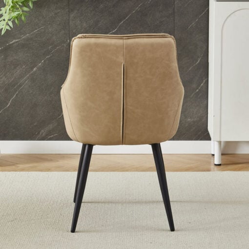 Set Of 2 Camel Beige Faux PU Leather And Black Metal Bucket Tub Dining Chairs