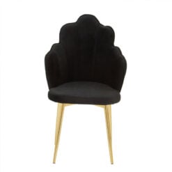 Set Of 2 Gold Metal And Black Velvet Scalloped Shell Dining Chairs