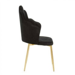 Set Of 2 Gold Metal And Black Velvet Scalloped Shell Dining Chairs