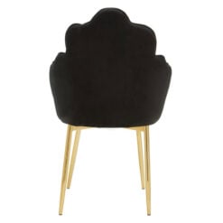 Set Of 2 Gold Metal And Black Velvet Scalloped Shell Dining Chairs