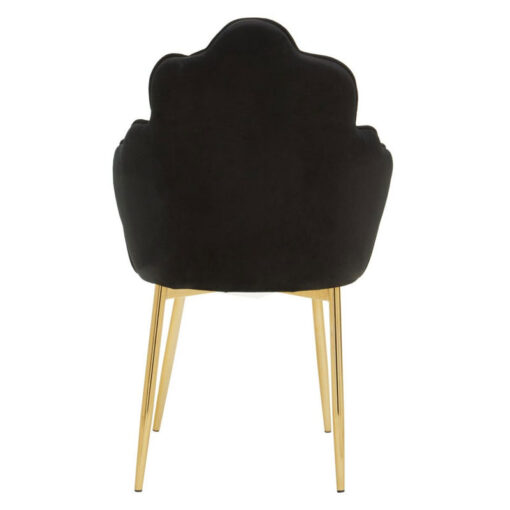 Set Of 2 Gold Metal And Black Velvet Scalloped Shell Dining Chairs
