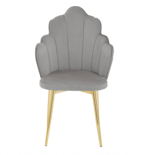 Set Of 2 Gold Metal And Grey Velvet Scalloped Shell Dining Chairs Set Of 2 Gold Metal And Grey Velvet Scalloped Shell Dining Chairs