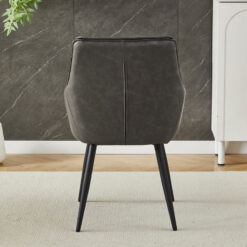 Set Of 2 Grey Faux PU Leather And Black Metal Bucket Tub Dining Chairs