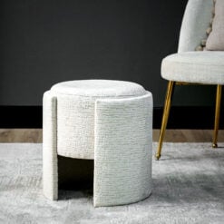 Upholstered Round Cream Chenille Dressing Table Stool Footstool