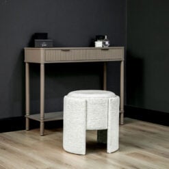Upholstered Round Cream Chenille Dressing Table Stool Footstool