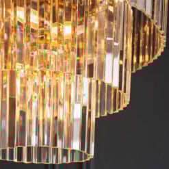 7 Light 3 Tier Brushed Gold Metal Ceiling Pendant Light With Glass Droplets 55cm