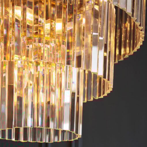 7 Light 3 Tier Brushed Gold Metal Ceiling Pendant Light With Glass Droplets 55cm