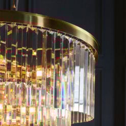 7 Light 3 Tier Brushed Gold Metal Ceiling Pendant Light With Glass Droplets 55cm