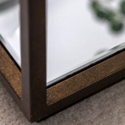 Antique Bronze Metal And Clear Glass Rectangular 2 Tier Coffee Table With Mirrored Lower Shelf 90cm