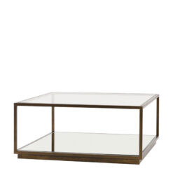 Antique Bronze Metal And Clear Glass Rectangular 2 Tier Coffee Table With Mirrored Lower Shelf 90cm