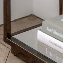 Antique Bronze Metal And Clear Glass Rectangular 2 Tier Slim Console Table With Mirrored Lower Shelf 120cm