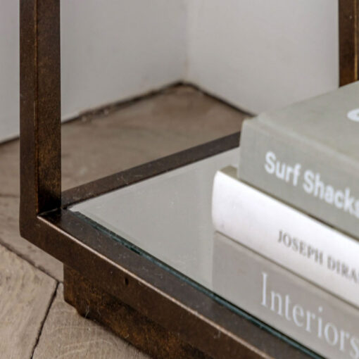 Antique Bronze Metal And Clear Glass Rectangular 2 Tier Slim Console Table With Mirrored Lower Shelf 120cm