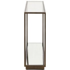 Antique Bronze Metal And Clear Glass Rectangular 2 Tier Slim Console Table With Mirrored Lower Shelf 120cm