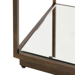 Antique Bronze Metal And Clear Glass Square 2 Tier Side Table With Mirrored Lower Shelf