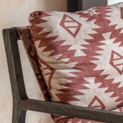 Boho Aztec Red And Natural Pattern Armchair Accent Chair With Solid Dark Wood Frame