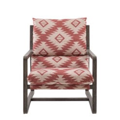 Boho Aztec Red And Natural Pattern Armchair Accent Chair With Solid Dark Wood Frame