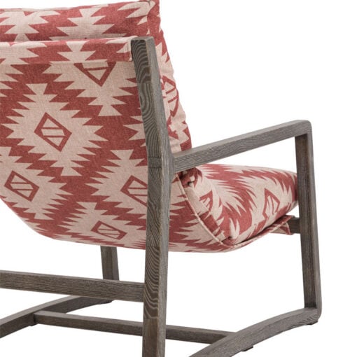 Boho Aztec Red And Natural Pattern Armchair Accent Chair With Solid Dark Wood Frame