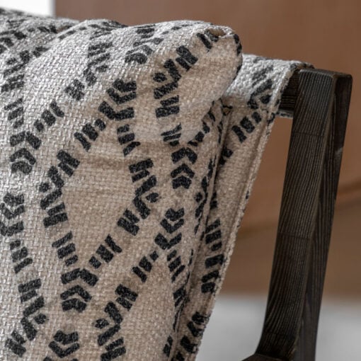 Boho Diamond Cream And Black Pattern Armchair Accent Chair With Solid Dark Wood Frame